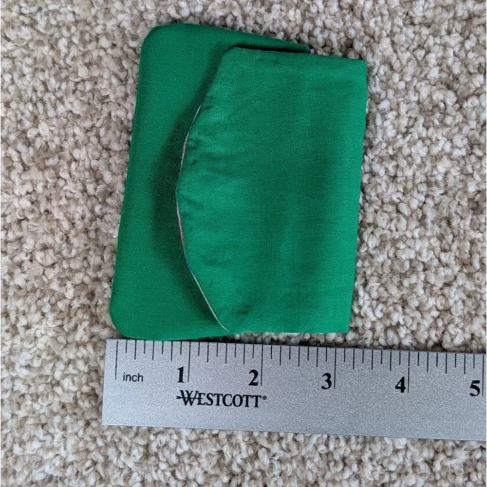 Handmade Green Fabric Pocket Wallet Rainbow Stripe Interior Snap Card Holder